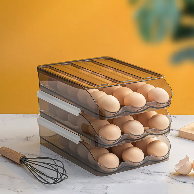 RSC-кухонный ящик для хранения яиц, ящик для холодильника с автоматической прокруткой, пластиковый контейнер для хранения свежести яиц, держатель с крышкой