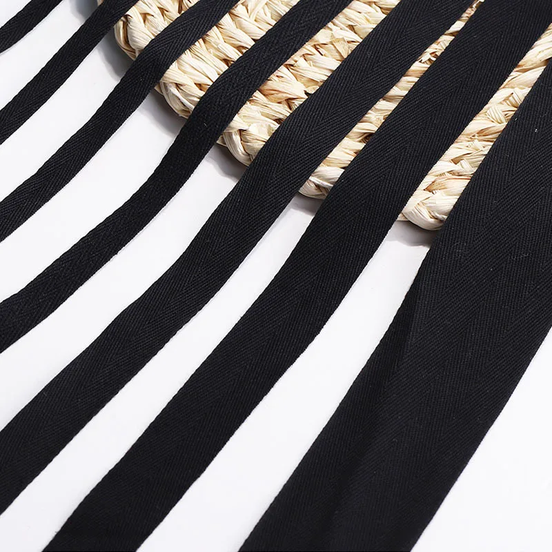 Custom Printed Cotton Twill Ribbon Wide Usage Black White Herringbone Cotton Twill Tape 10mm