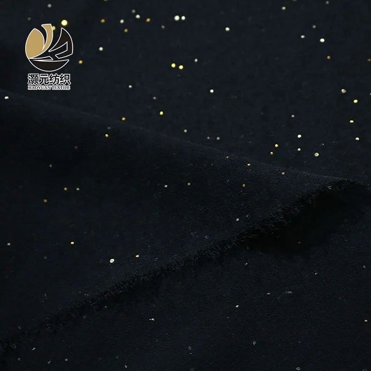 Tops sale 100% Polyester 70gsm Shining Sequin Flash Black Chiffon Fabric tops