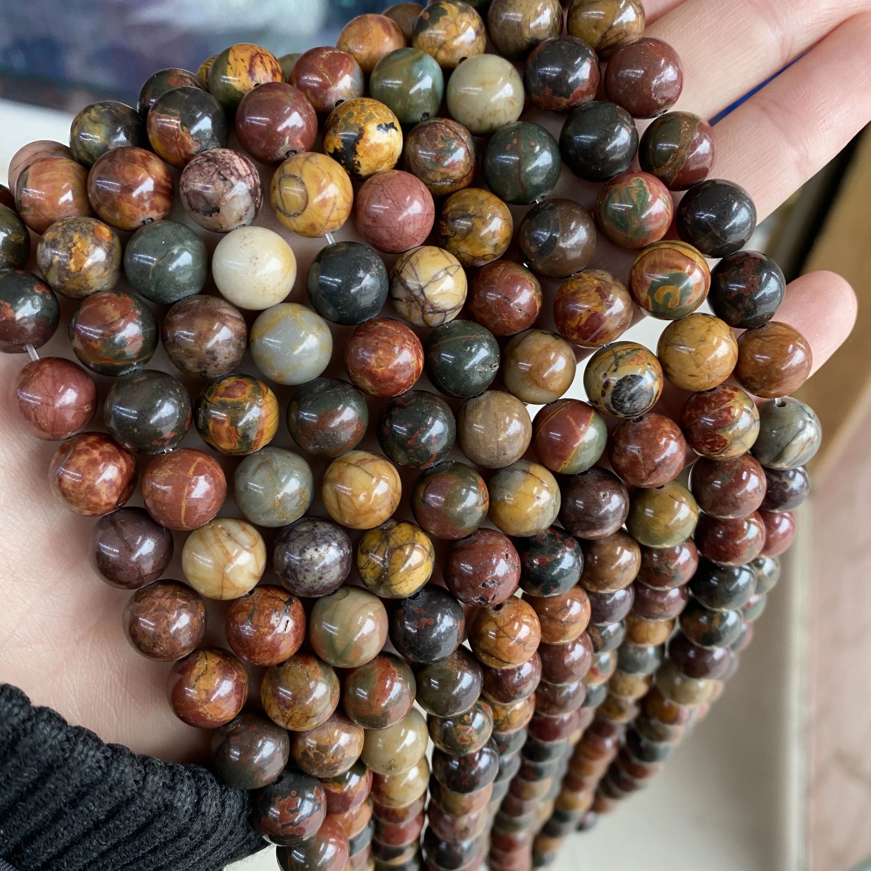 Red Picasso Jasper 4/6/8/10/12mm Natural Stone Matte Frosted Smooth Loose Round Red Picasso Jasper Beads for Jewelry Making
