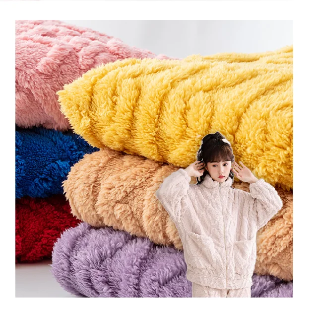Soft skin-friendly knit yarn dyed 100% recycled shu velveteen polyester jacquard sherpa fleece fabric for winter