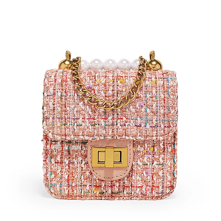 Wholesale Custom High Quality Fabric Mini Phone Bag Handmade Small Leather Metal Hardware Handbag PU Lady Purse Party Pearl