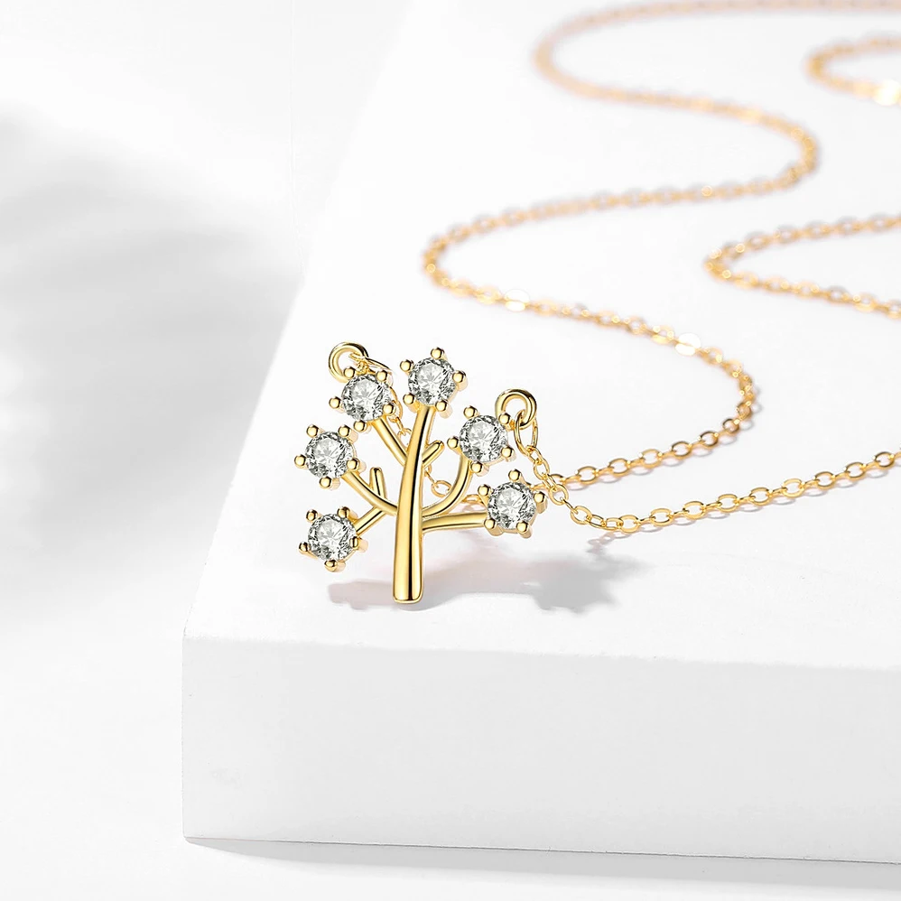Оптовая Продажа 925 из стерлингового серебра Дерево Позолоченные звенья цепи листья ювелирные изделия ожерелье наборы
