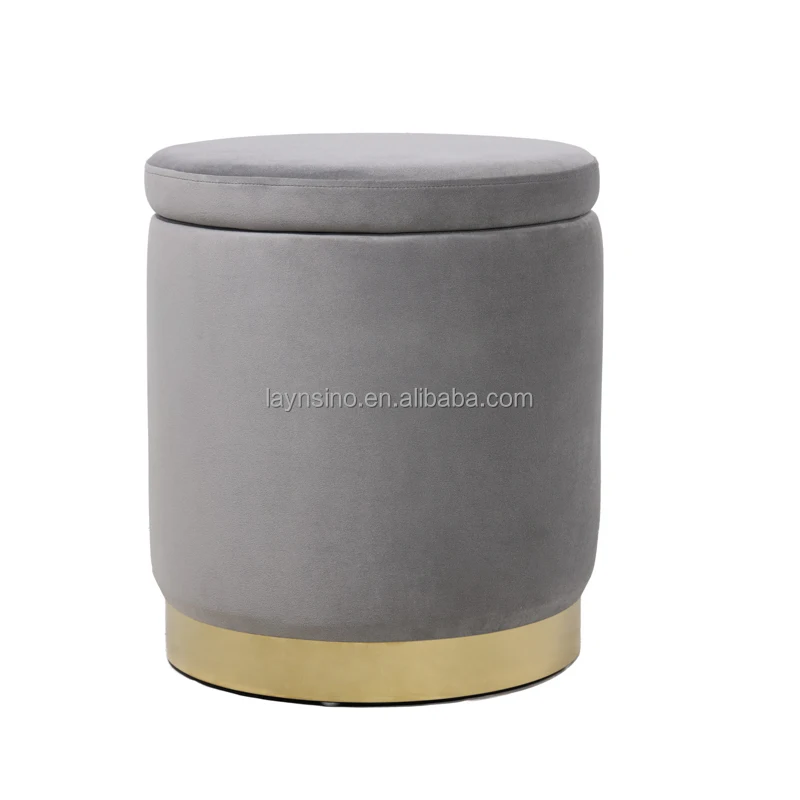 Home Furniture Living Room Footstool Ottoman Round Tufted Velvet Modern Ottoman Stool With Storage