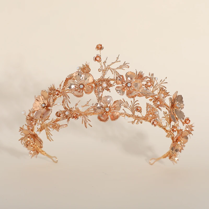 Fashion Double-Layer Wedding Hair Crown Accessories Handmade Gold Leaves Metal Flower Bridal Crown And Tiaras