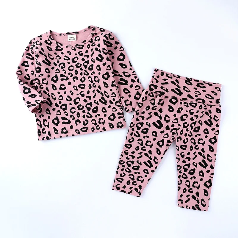  Wholesale fall winter children 2 pcs toddler leopard print baby sleeping wear long sleeve clothes