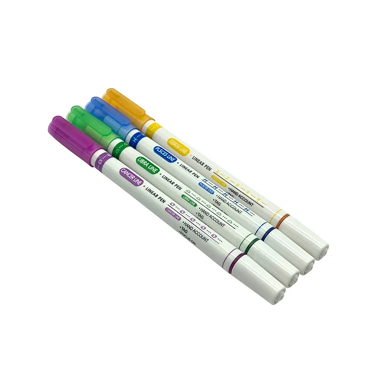 free samples customized 6 12 pcs colored highlighter fineliner pen with stamp dual tips curve highlighter pen set