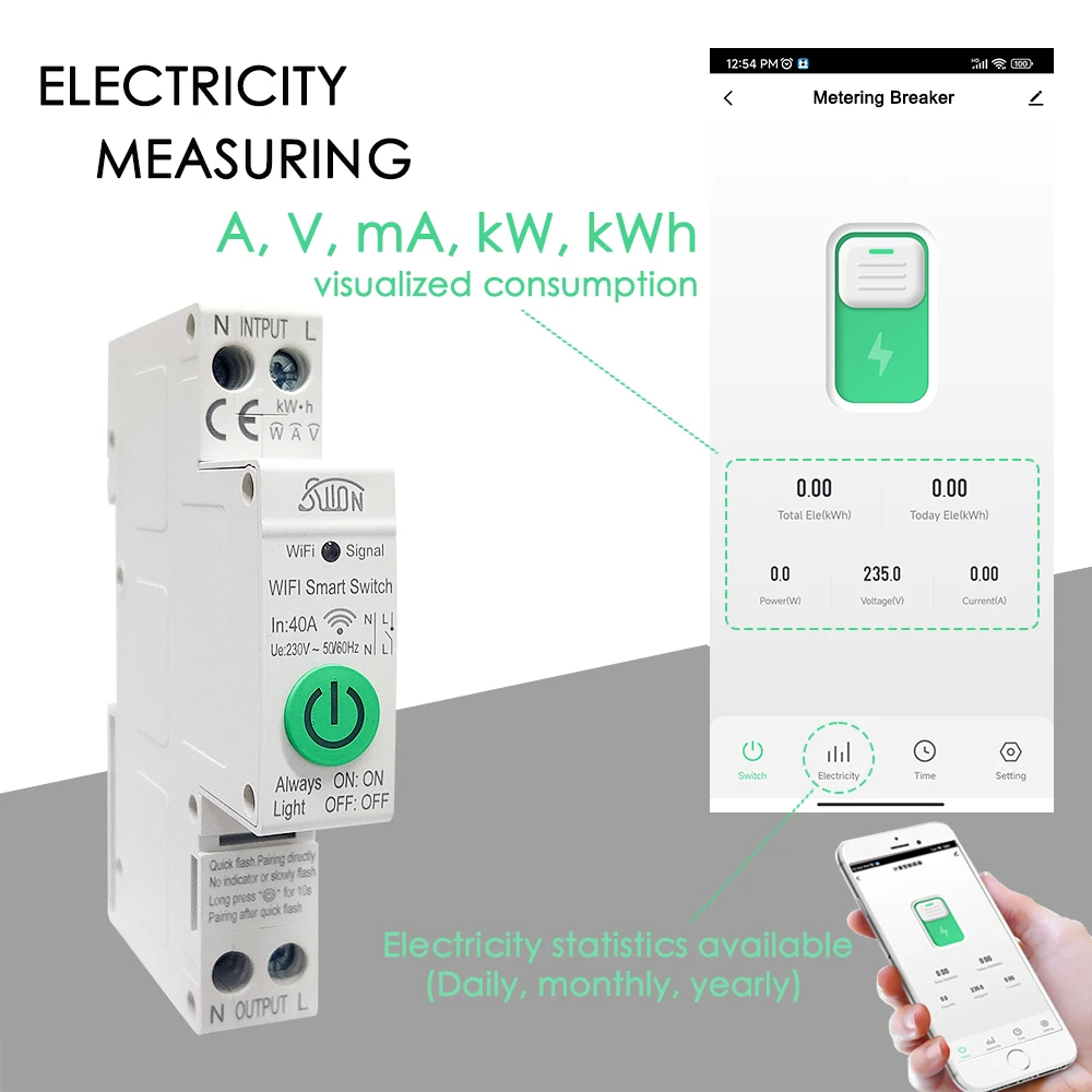 Умный выключатель TUYA 1P + N с Wi-Fi smartlife 40A измеритель энергии кВтч автоматический реле