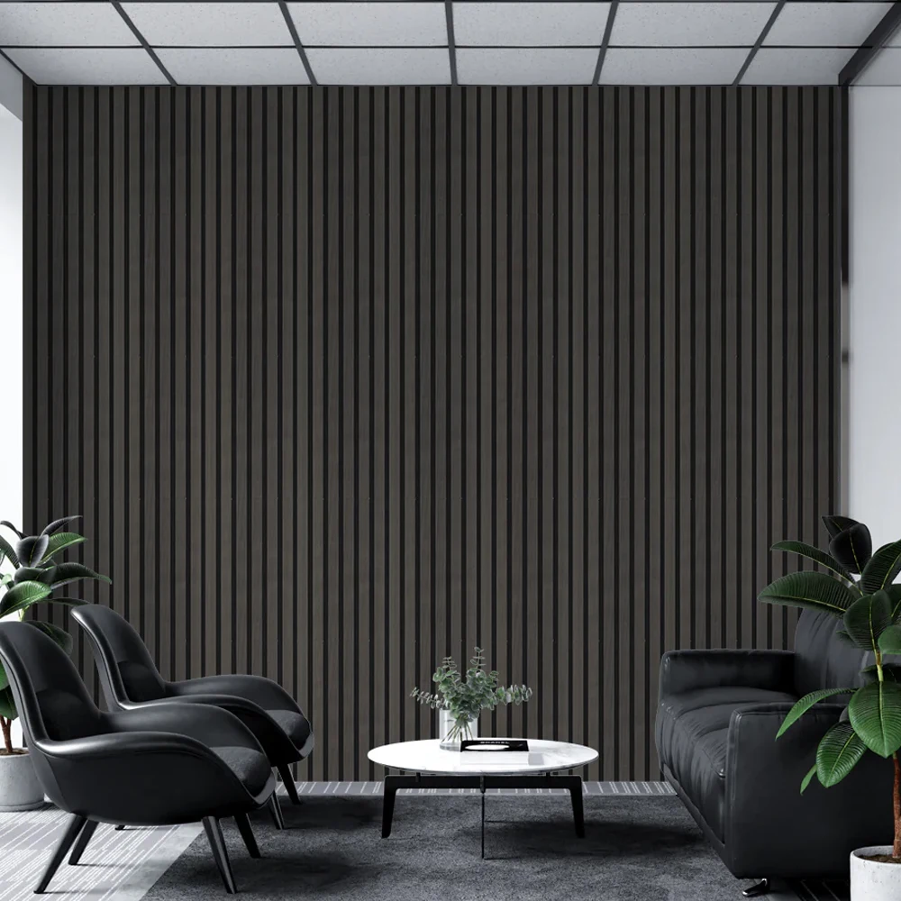 Black Wood Natural Oak Veneer Finish Akupanel Acoustic Panel Wooden Slat Wall Perforated Fiber Acoustic Panel