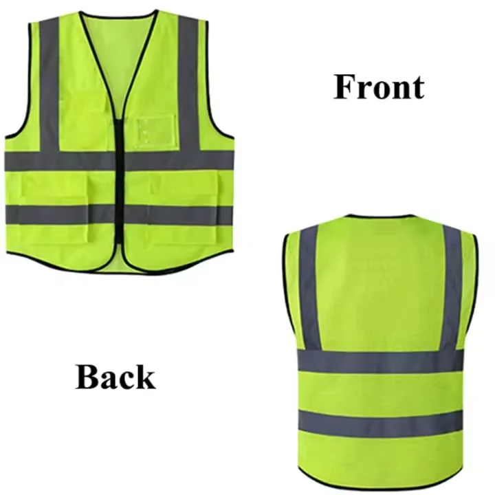 High Visibility Zipper Front Safety Vest Railway Coal Miners Builders Reflective Strips Fluorescent Hi Vis Vest