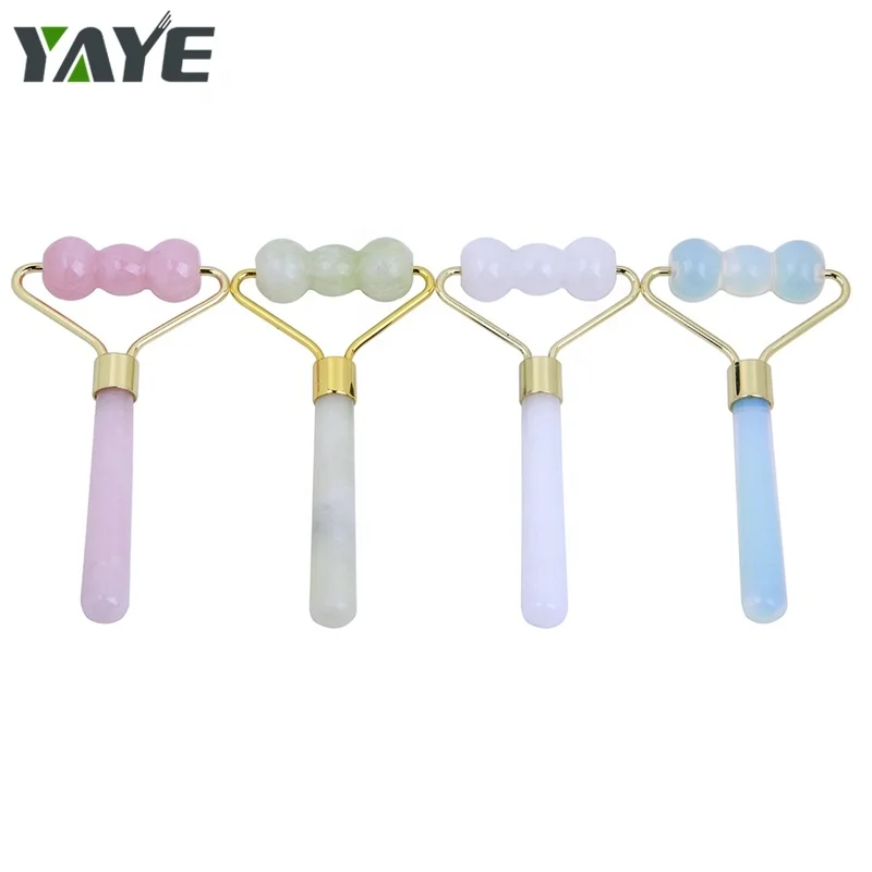 Handheld Massage Gourd head Roller Rose Quartz Facial Roller Single Jade Roller
