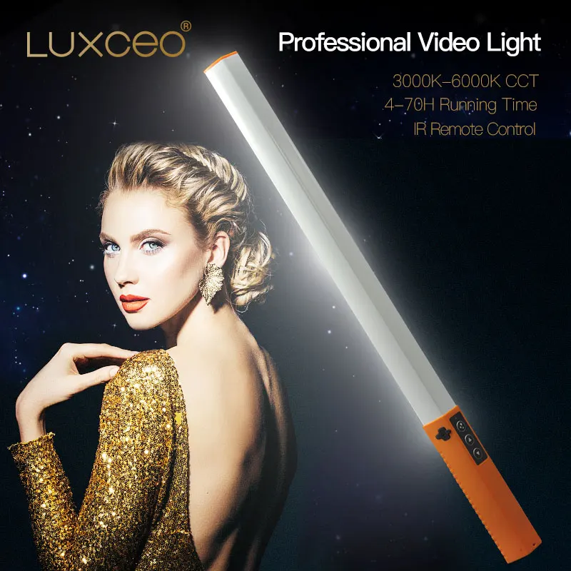 
800lm 7.2W Bi color Photo Video Studio Equipment LUXCEO Q508D IR Remote 30 brightness orange shell led video light wand 