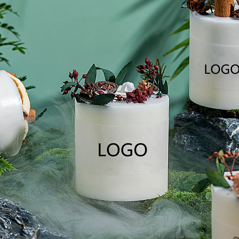 Customized Aroma Fashion Private Label Flower Pressed Wedding Birthday Gift Pillar Soy Wax Aromatherapy Scented Candles