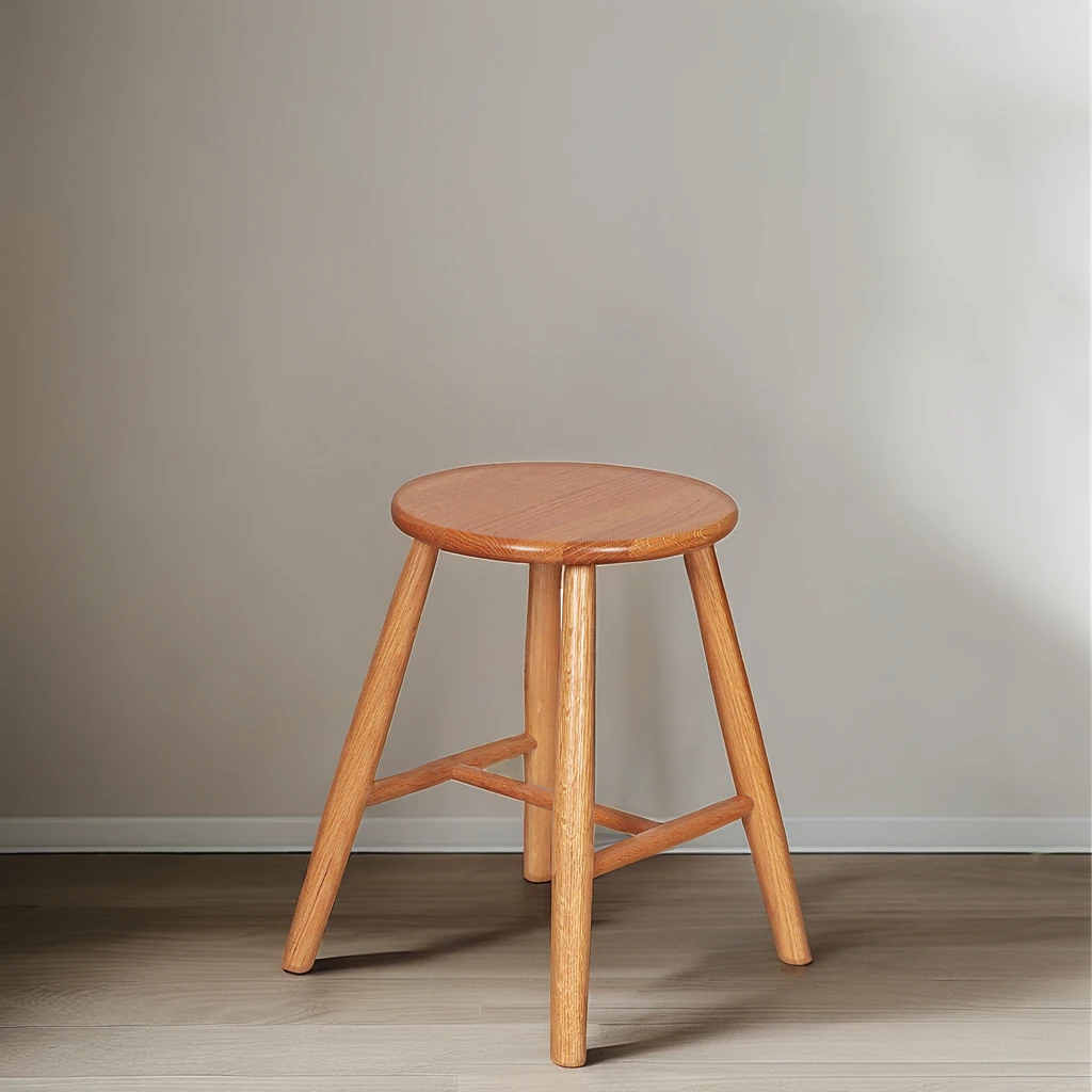 Simple And Non-Slip Stackable Durable Household Thickened Living Room Solid OAK Wood Small Round Stool