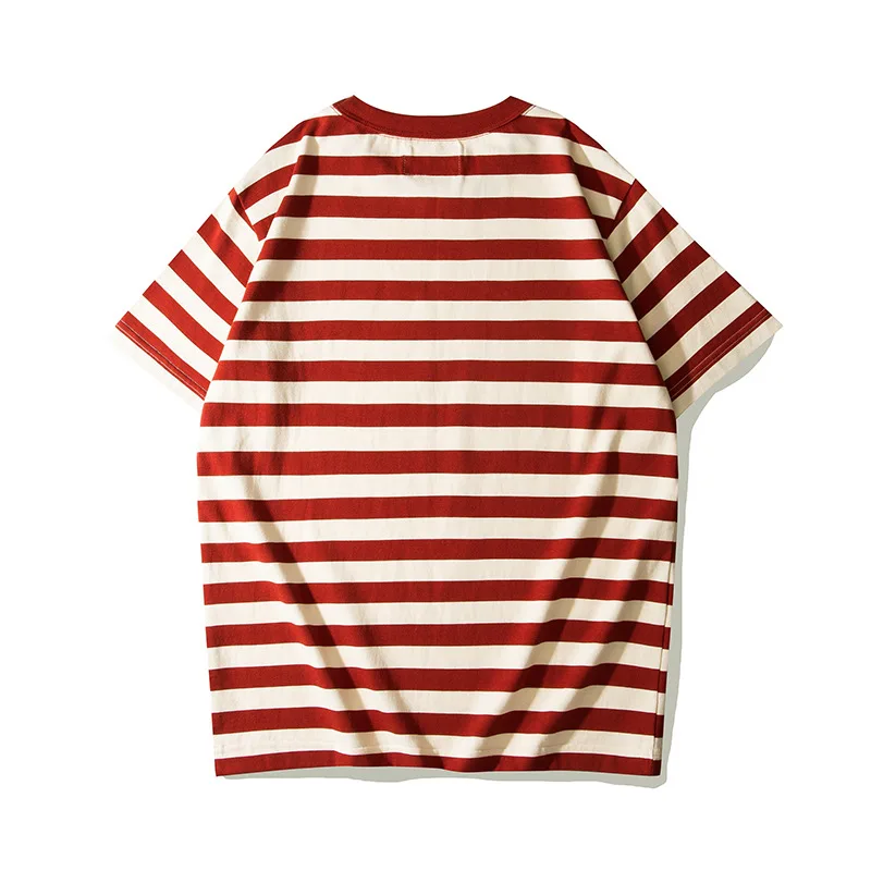 Top quality 230gsm heavy  round neck short sleeve striped naval style t shirt  100%cotton  men