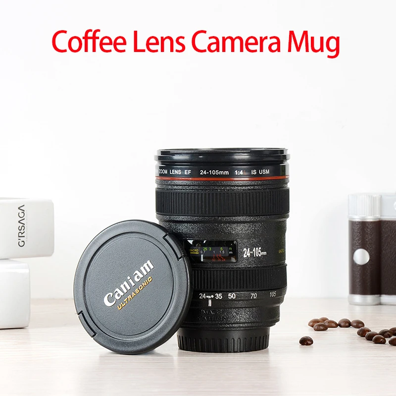 2020 New Coffee Lens Emulation Camera Mug Beer Mug Wine With Lid Black Plastic Cup Caniam Logo Mugs Cafe 400ml