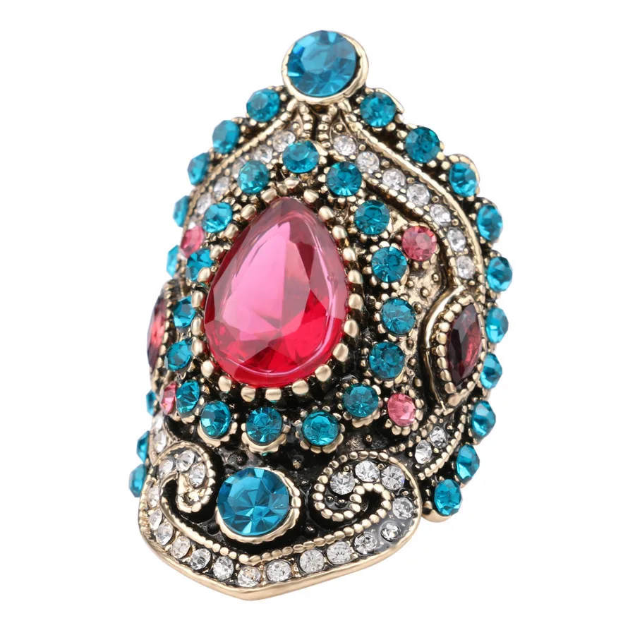 DAIHE Hot Red Vintage Rings For Women Exotic Big Blue Crystal Ring Fashion Turkey Jewelry Exquisite Ring For Festival Gift
