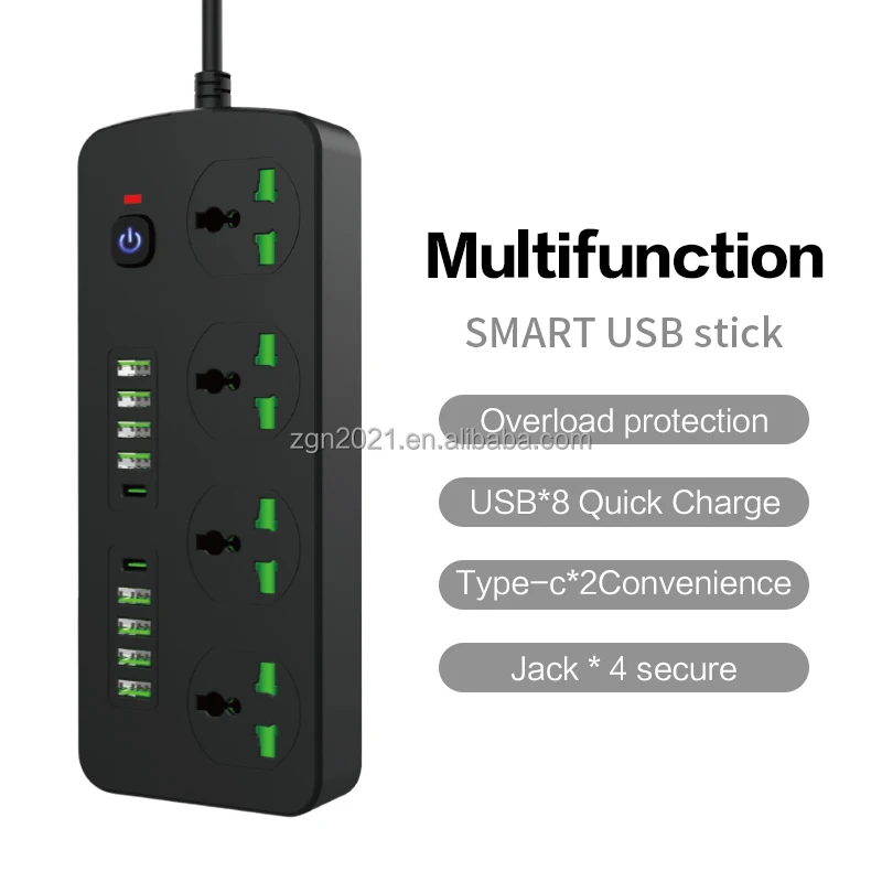 Cross-border supply of multi-hole high-power wiring board for home office sockets, overload protection switch, USB smart plug-in