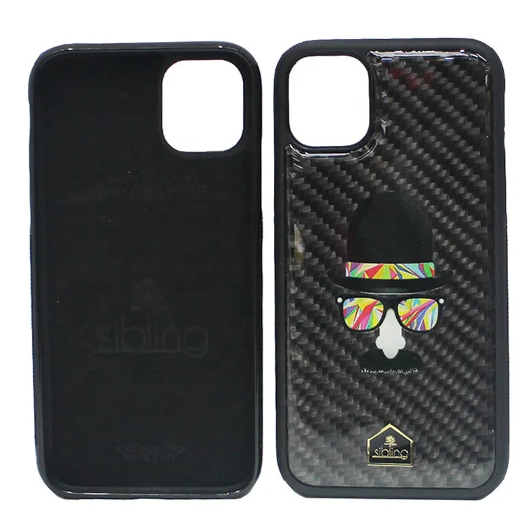 Shockproof Tpu+pc Mobile Covers Luxury Real Color Pattern Carbon Fiber Mous Phone Case