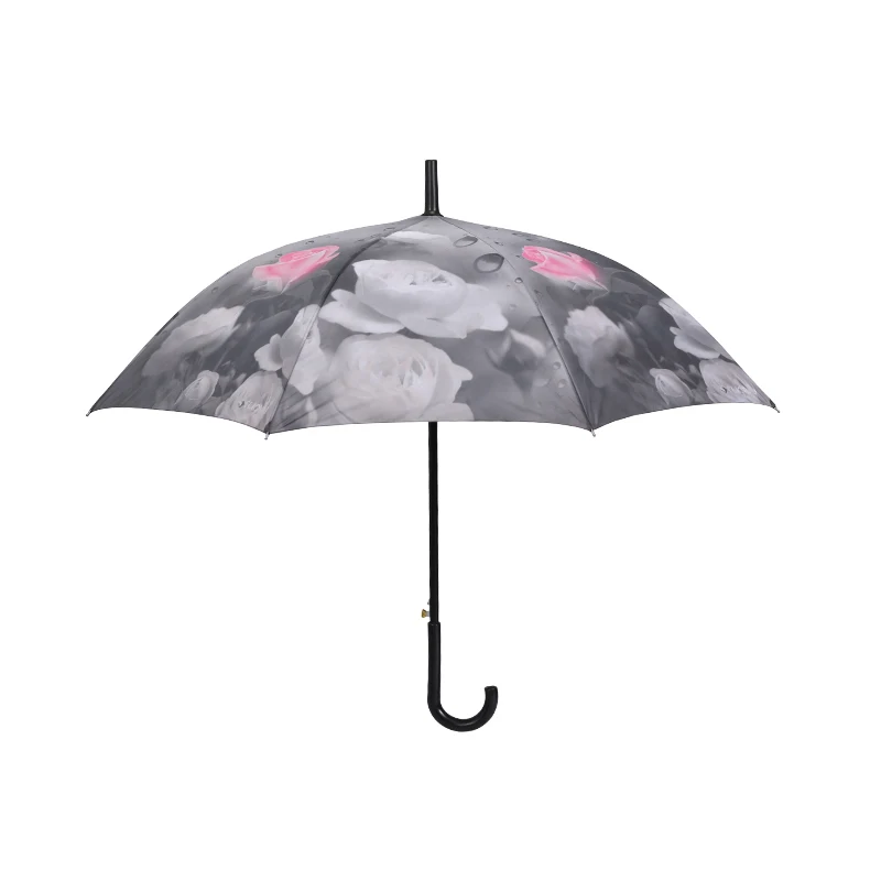 Suppliers Cheap Price Promotion Factory custom logo Plastic Handle Lover Gift Prints Straight Stick Rain Umbrella