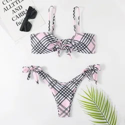 Swimsuit Sexy Bowknot Two Piece Swimsuits Check Micro Mini Fashion Women Checkered Bikini Wholesale Bathing Suits