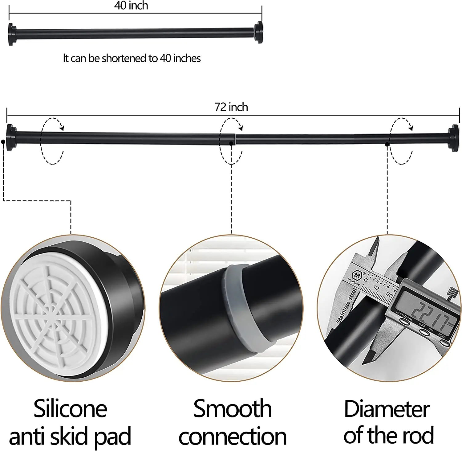 Factory Price hot sale Stainless steel expandable window flexible straight shower curtain rod tension no drill