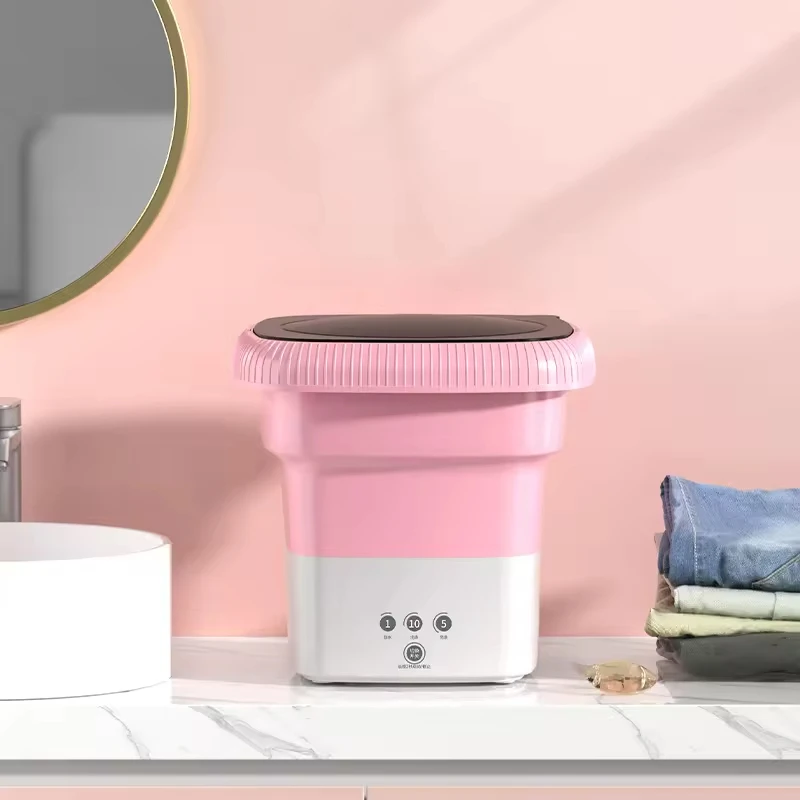 Portable 6L Mini Automatic Small Electric Washer Bluelight Anti-Bacterial Elution Integrated Household Folding Design Plastic