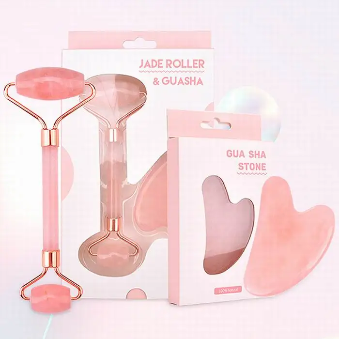 Wholesale Super High Quality Pink Jade Roller & Gua Sha Tools Set Face Roller Facial Beauty Roller Skin Care Tools Massage Tools