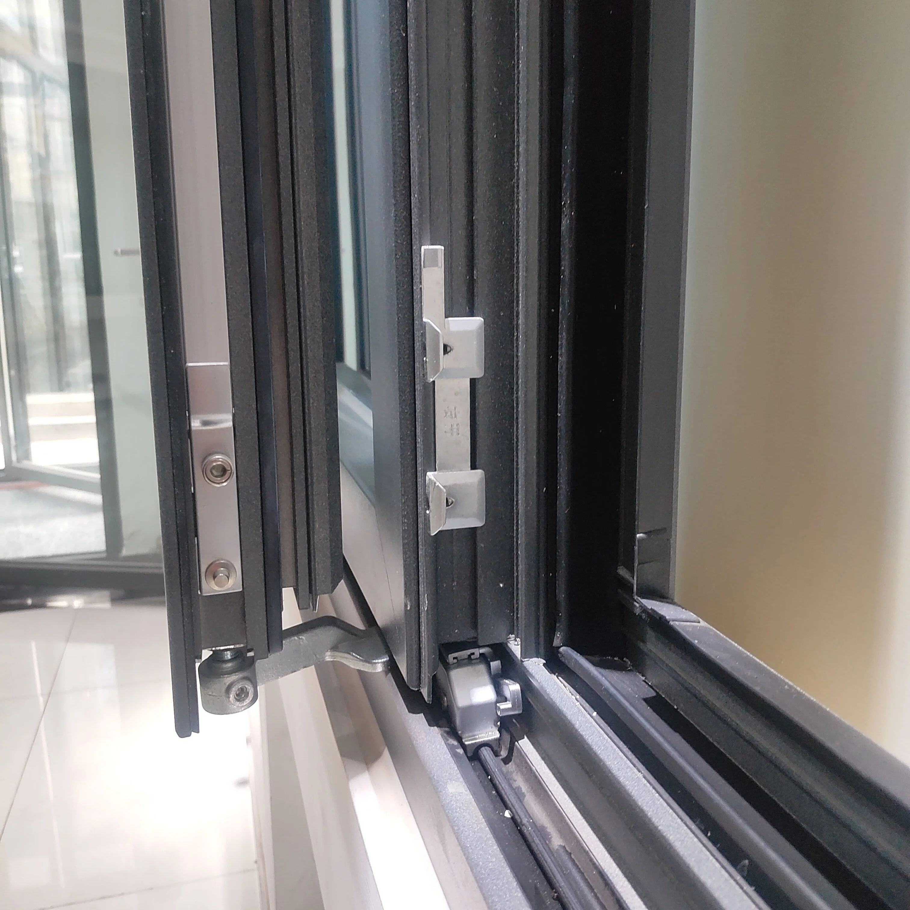 Double glazed simple latest design champagne color 3 tracks exterior aluminium balcony sliding window