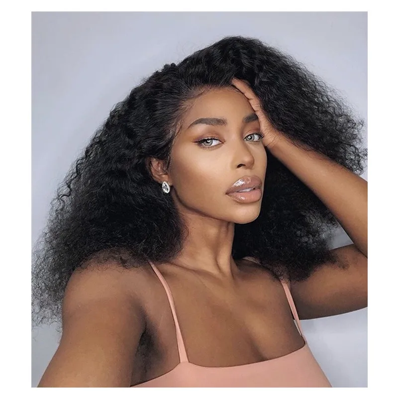 Qingdao Human Hair Wigs Supplier Wholesale Long Afro Kinky Curly Human Hair Wigs,Natural Black Afro Kinky Curly Human Hair