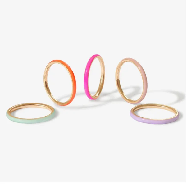 New Arrived Pink Enamel Trendy 925 Sterling Silver Stacking Solid Gold Plated Rings for Women