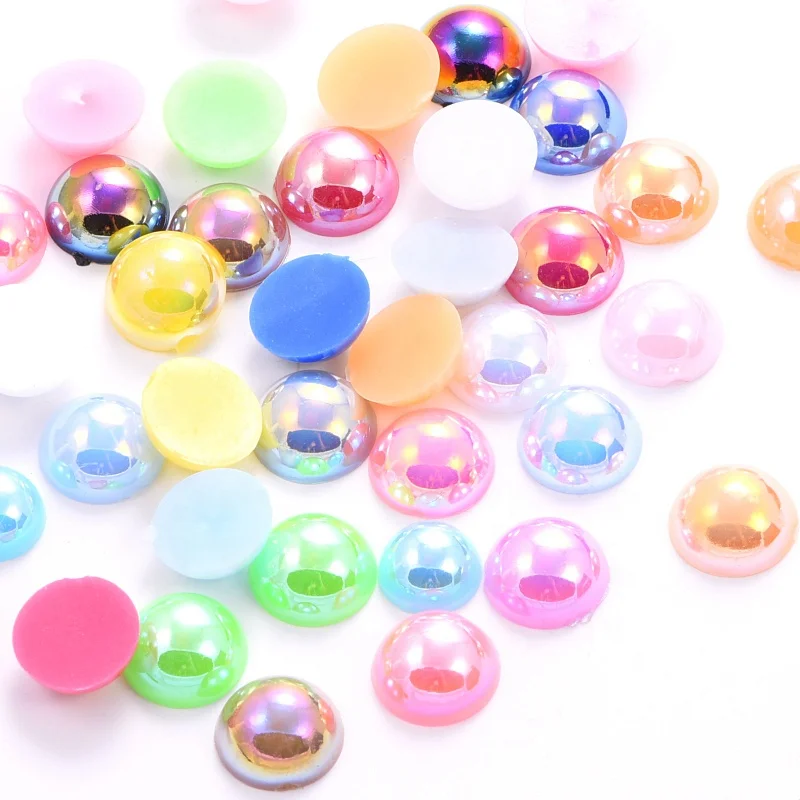 Wholesale AB colors plastic ABS flat back pearl in bulk half round loose pearls For DIY Hair Accessories