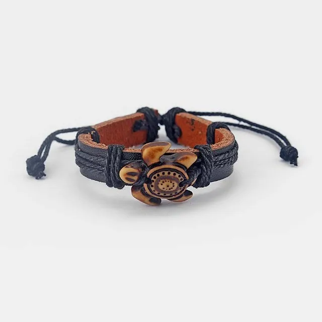 Tortoise White/Brown/Rasta Tribal Sea Surfer Charm Turtle Leather Bracelet Surf Bangle