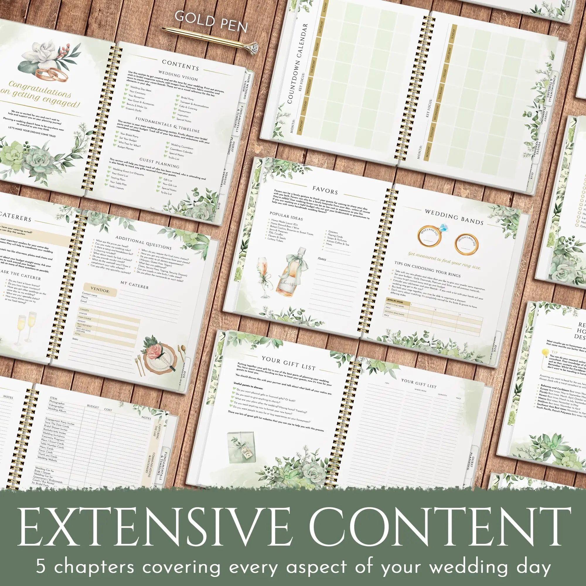 High quality custom wedding planner with gold edge color printing pregnancy journal spiral notebook with pen