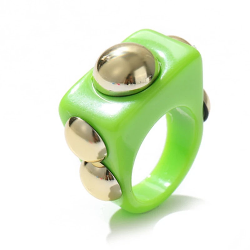  Punk Gold Bead Transparent Resin Acrylic Square Rings for Women Trendy Big Geometric Round Chunky Finger Jewelry