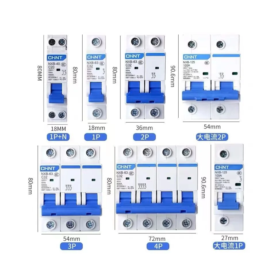 top seller adjustable mcb CHNT NXB-63 small circuit breaker 10A 16A 20A 32A 63A air switch 1P 2P 3P 4P