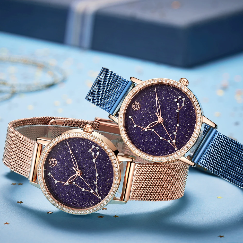 MEGIR 2021 Blue Starry Sky Constellation Star Watch For Women with Japan Movt Luxury Quartz Ladies Wristwatch for Girls
