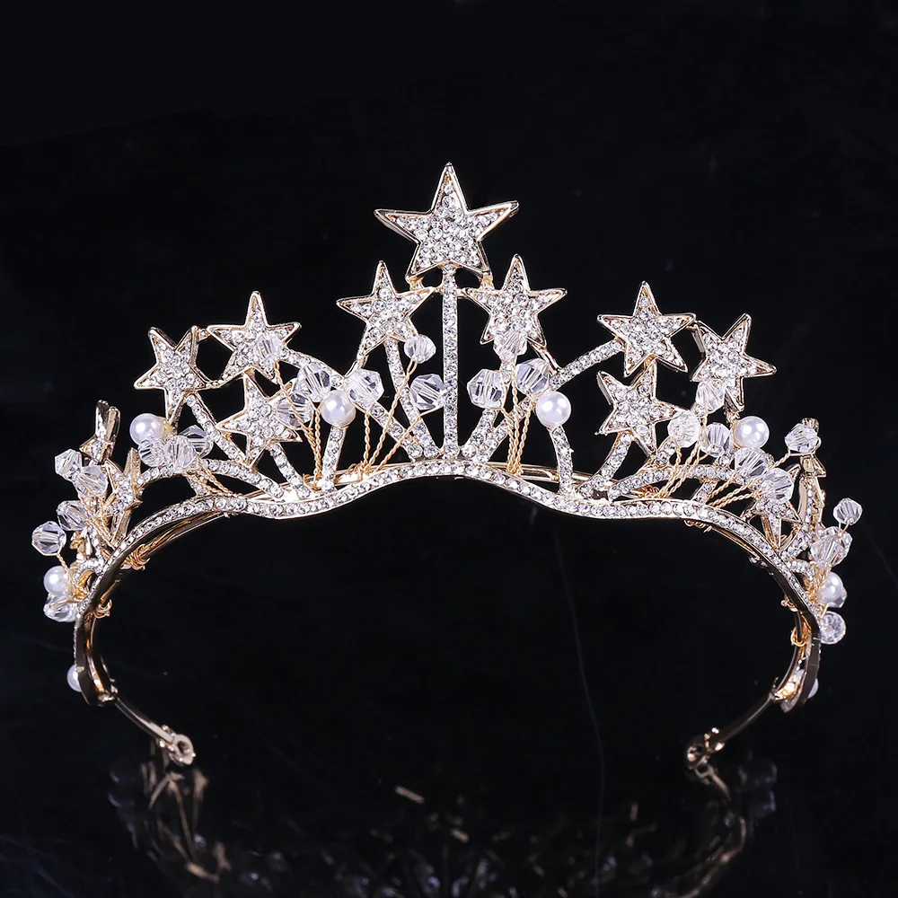 Rhinestone Stars Crown Pageant Beads Crowns Princess Tiara