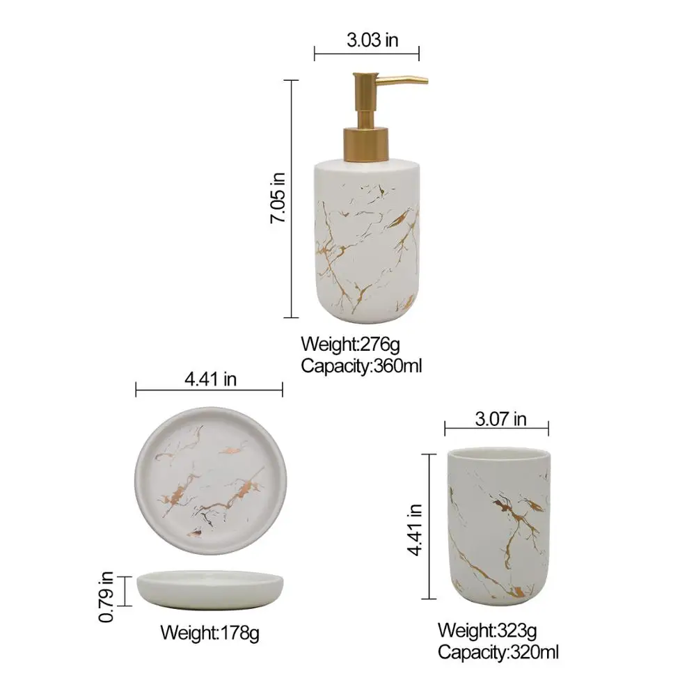 
wholesales Nordic simple ceramic marble bathroom 4pcs toothbrush holder set round 