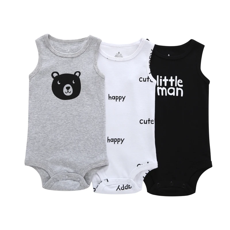 3 pack bodysuit set for unisex newborn baby clothes bear printed sleeveless romper vest baby