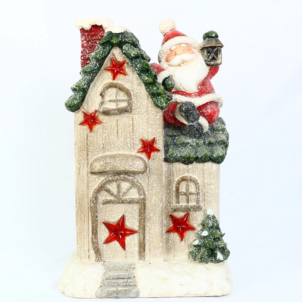 Christmas  Ceramic House Ornaments LED Lights Festival Decorations Living room Home Decor Cone House Xmas Light House Gift