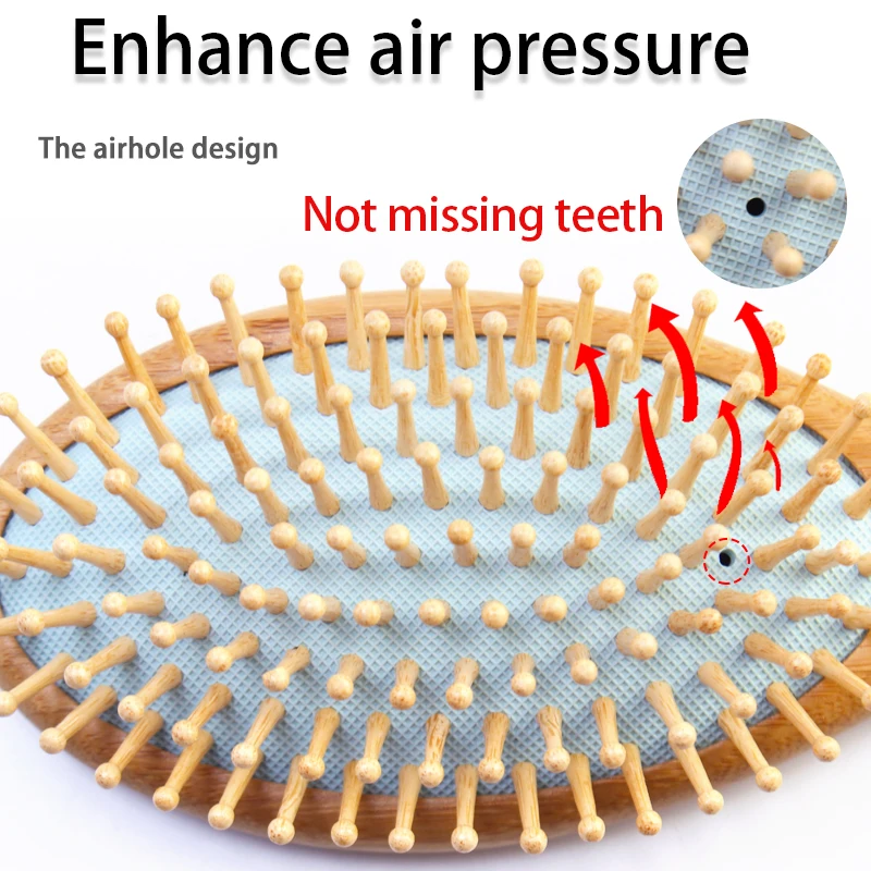 2024 custom bamboo air cushion hairbrush detangling drying wet curly straight hair brush natural for salon hairstyle
