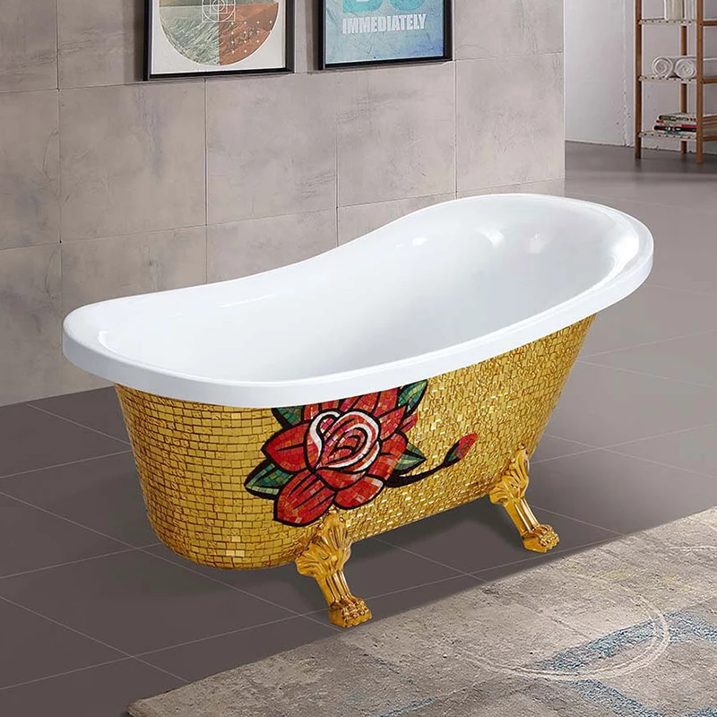 Retro Acrylic Claw Foot Freestanding Bathtub White Soaking Bathroom Tub With Four Legs