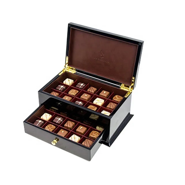 dubai black wood chocolate gift box with drawer