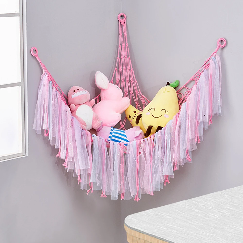 Wholesale Handmade Macrame Hammock Net Plush Toys Storage Kids Wall Hanging Stuffed Animals Storage Hammock