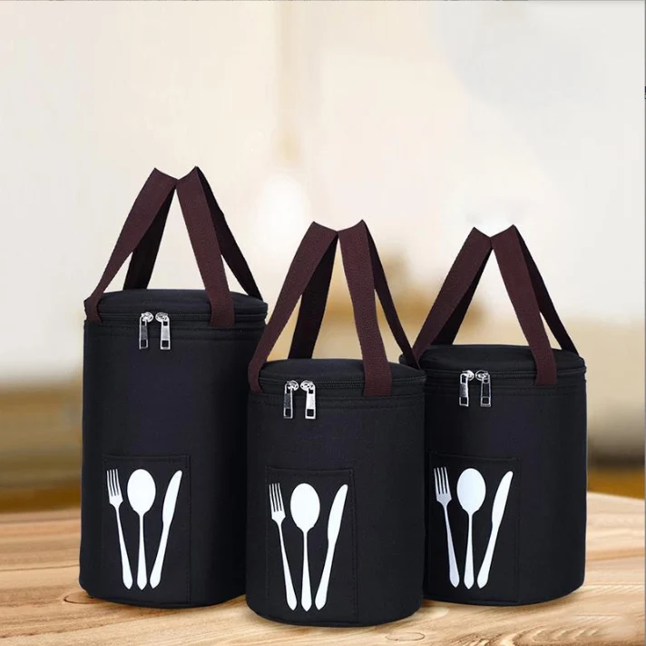 New Round insulated carrying lunch bag camping fresh food picnic bag foldable outdoor waterproof cooler tote bag