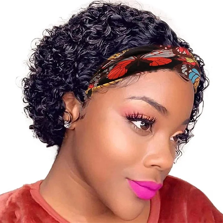 headband wig  short hair wigs kinky curly afro human hair water wave bob for women