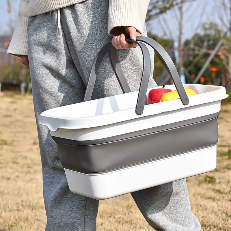 Outdoor spring picnic basket Camping cookout Foldable hand basket multi-functional portable camping storage box