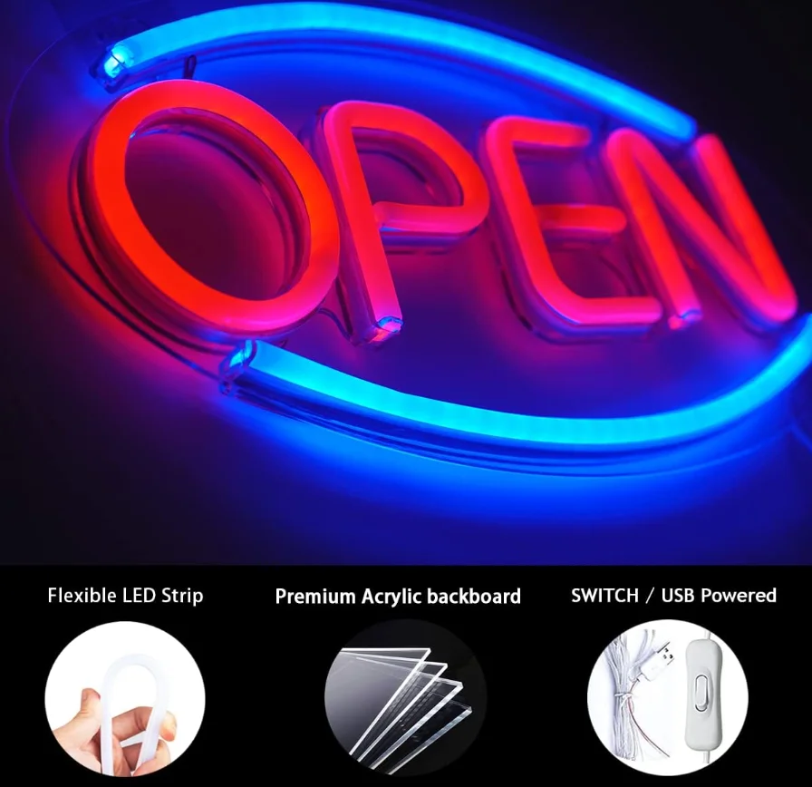 Novel Advertising Signboard Acrylic Neon Light Usb Powered Custom Led Open Neon Sign For Wall Store Business Bar Cafe Shop Decor