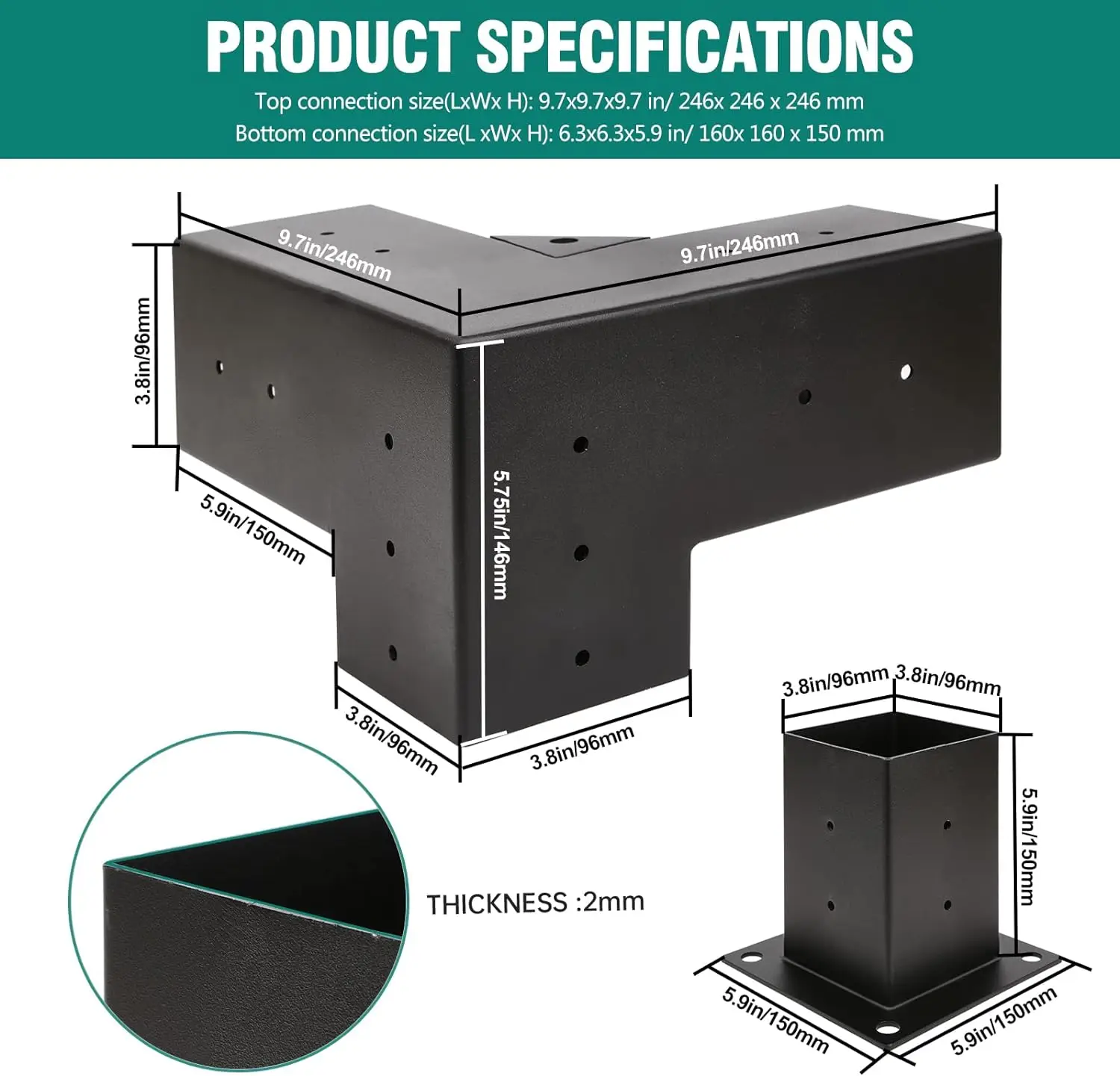 Log Cabin Outdoor Pergola Hardware Pergola Kit Brackets 3-Way Right Angle Corner DIY Post Base Wooden Beams For Gazebos